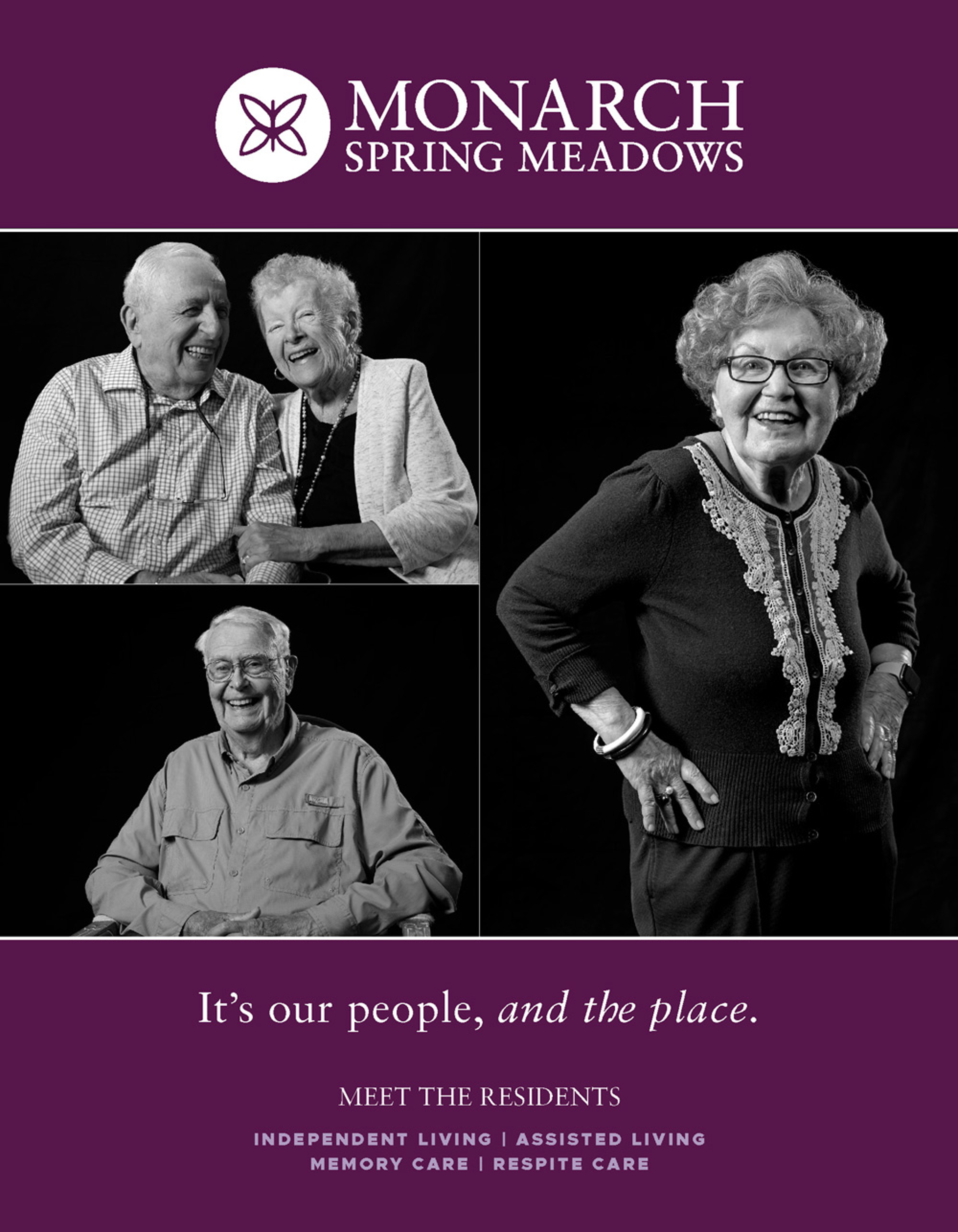 The Fountains RiverVue Brochure Cover showing portraits of residents. Caption: It's our people, and the place.