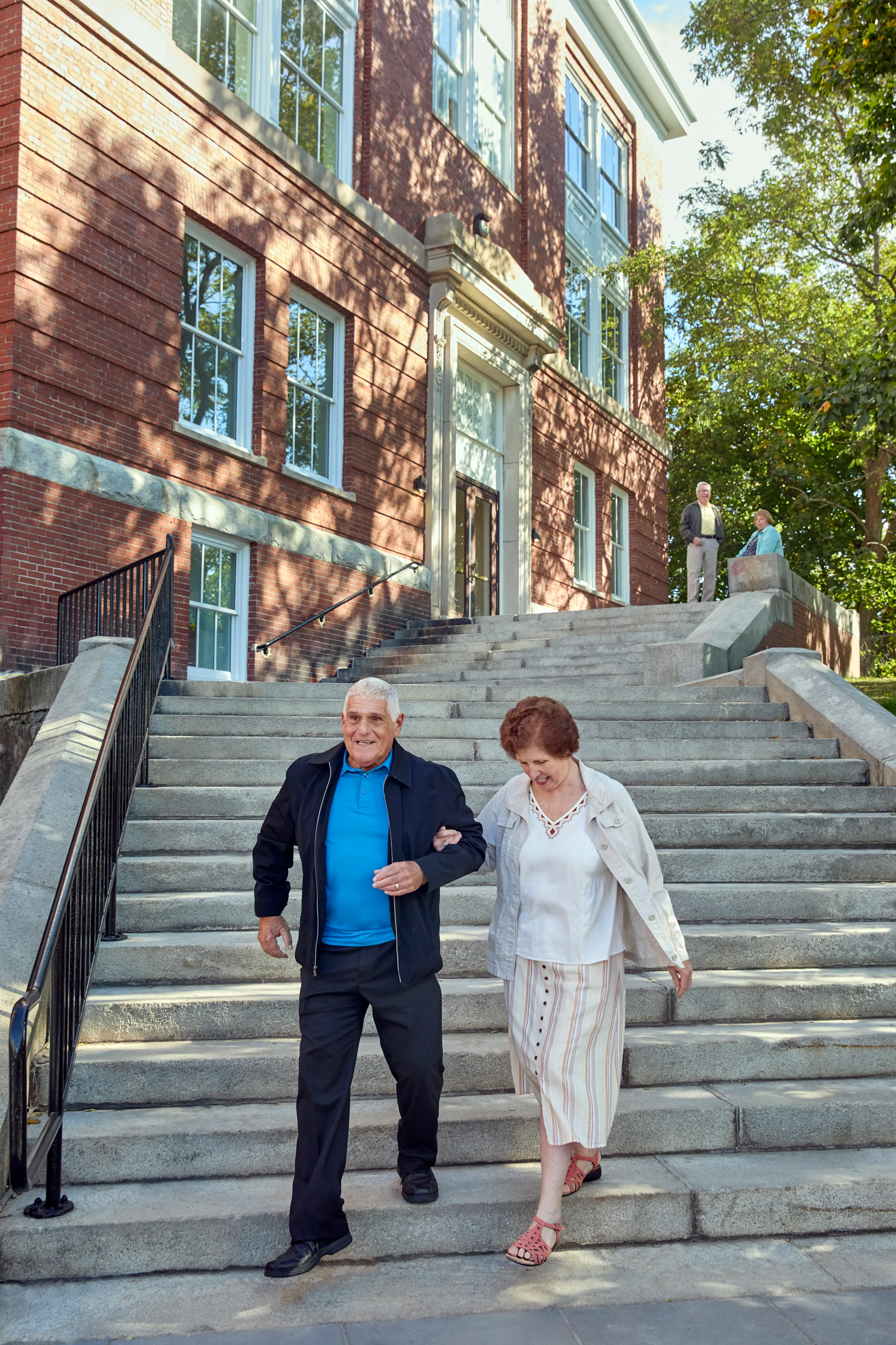 Couple walking down the stairs