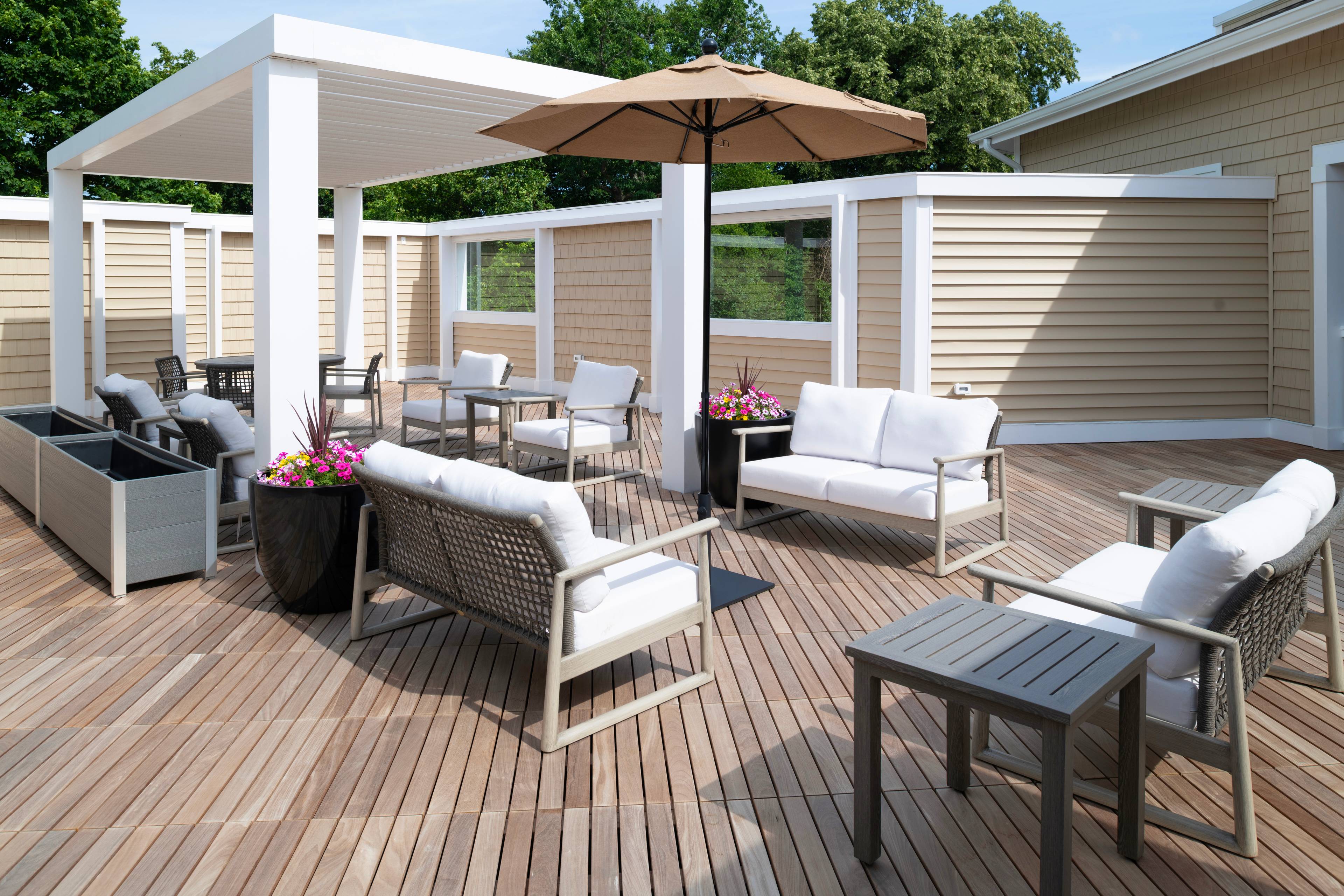 outdoor patio with patio furniture on a sunny day
