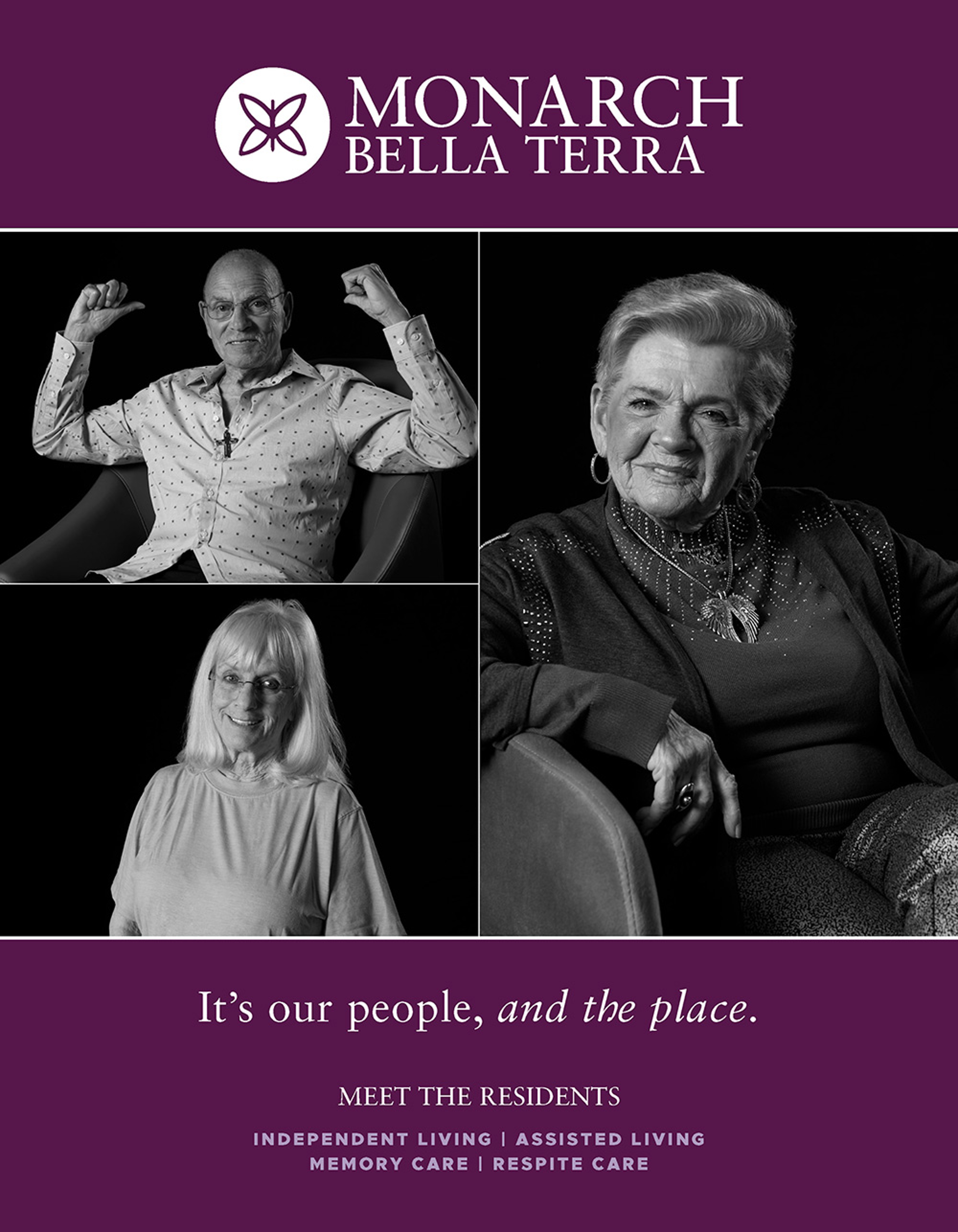 The Fountains RiverVue Brochure Cover showing portraits of residents. Caption: It's our people, and the place.