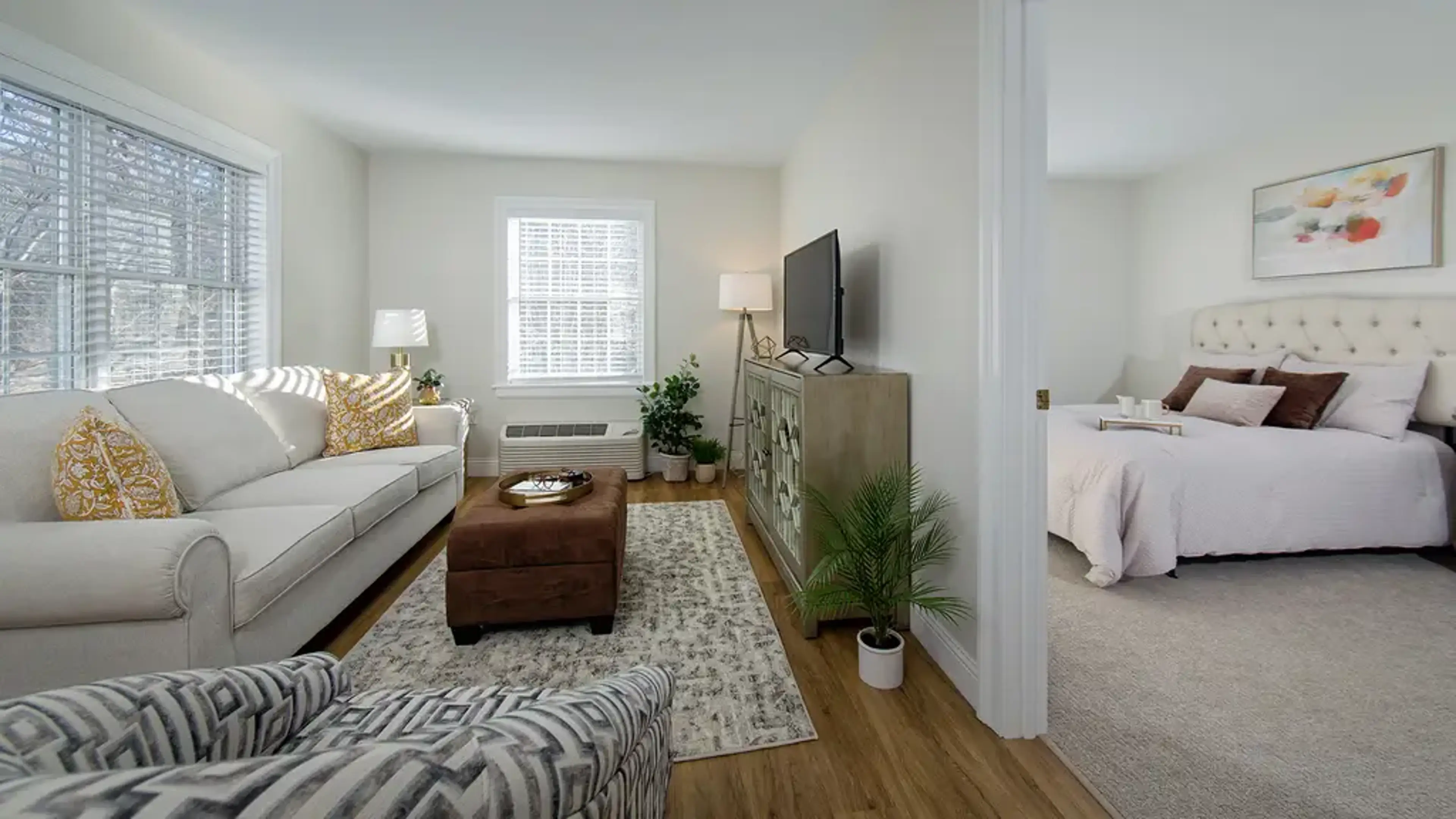 A living room with a tv