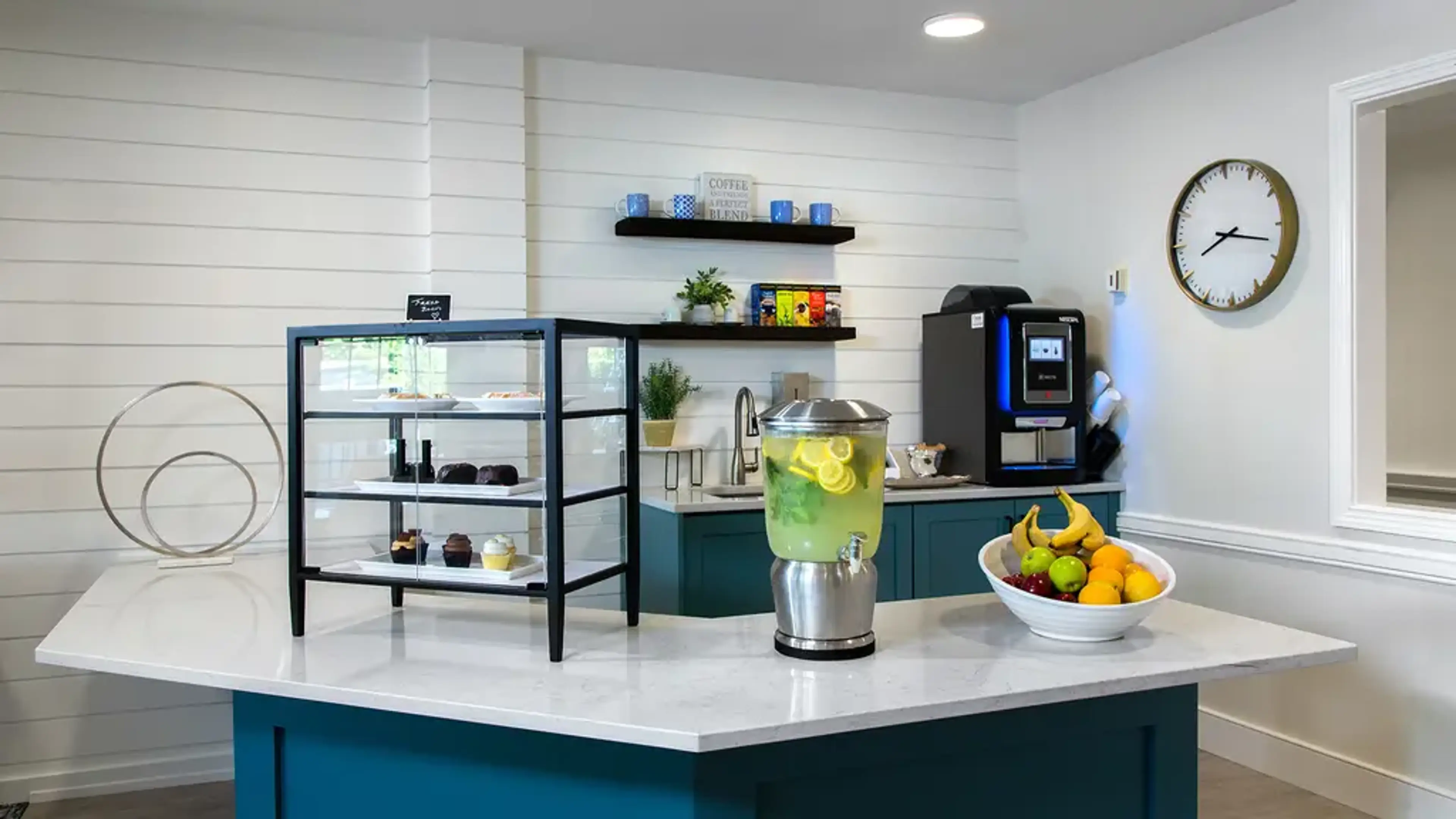 A common kitchen area with food and drinks