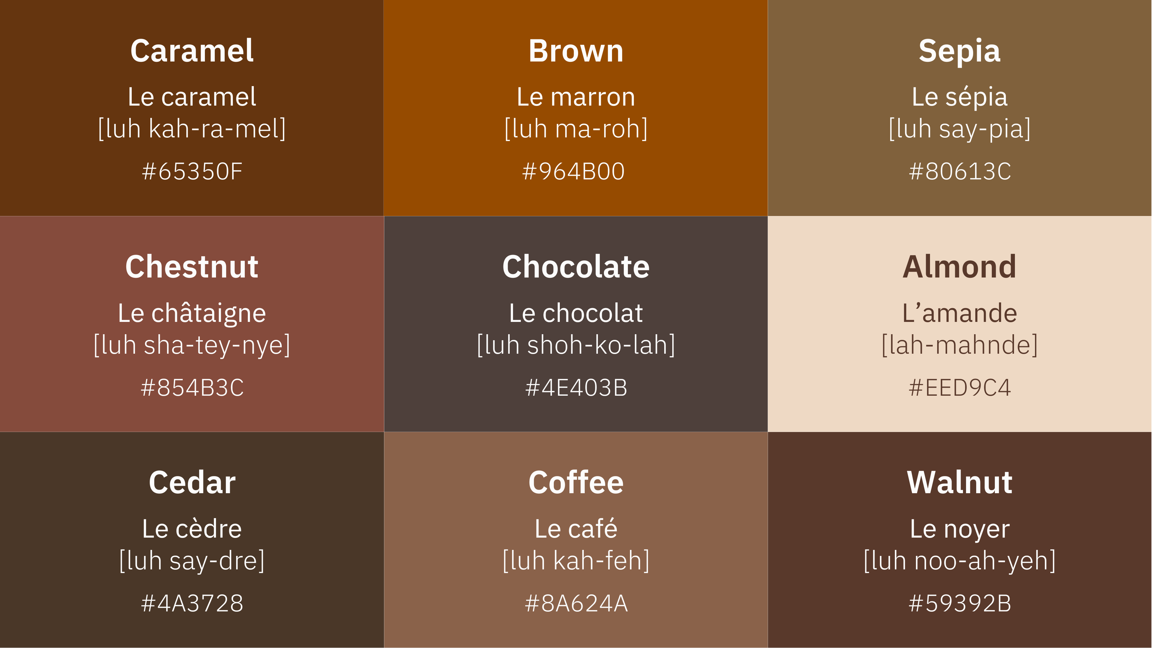 Übersicht der verschiedenen Töne der Farbe Braun