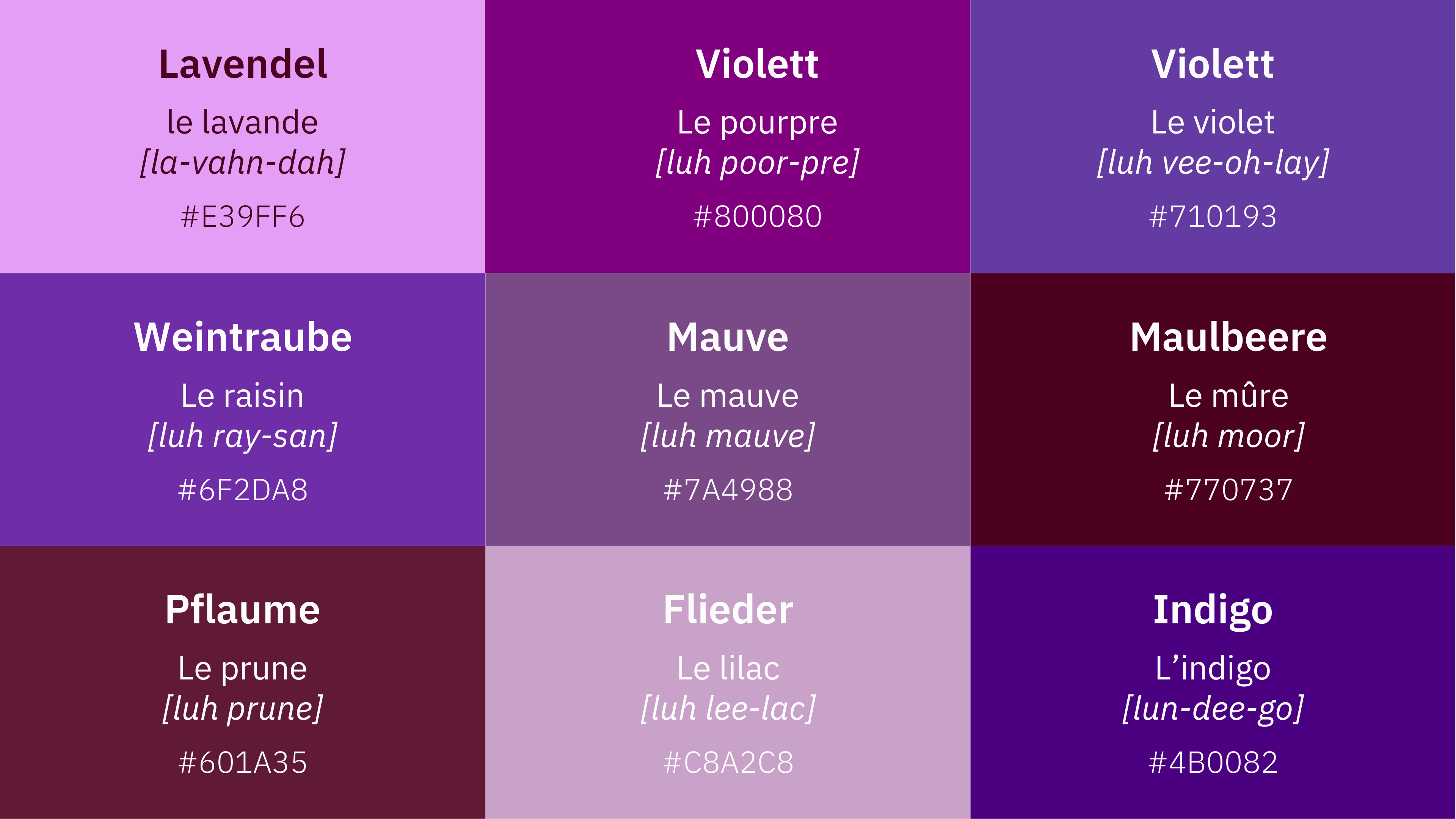 Übersicht der Töne der Farbe Lila