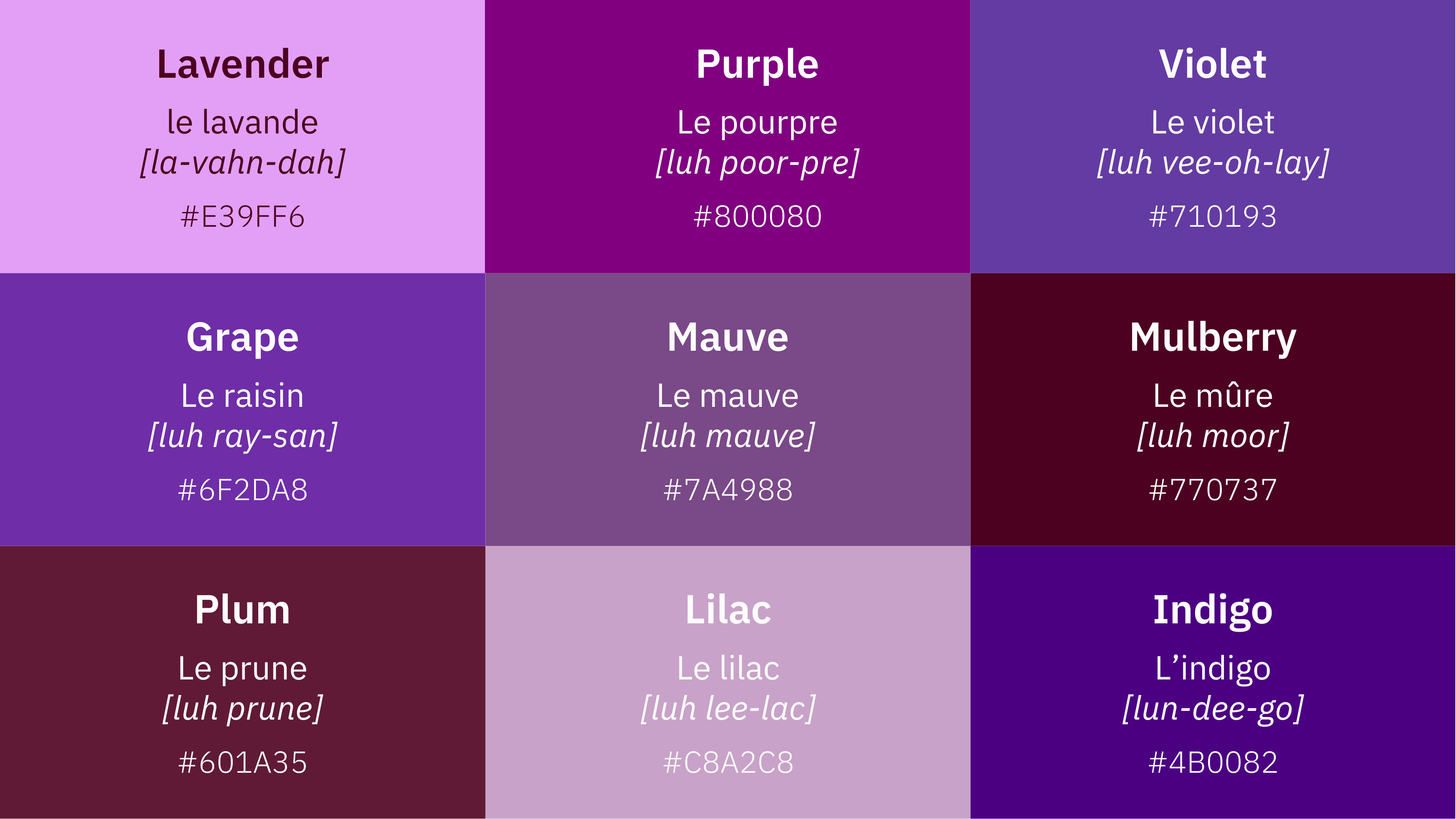 Abbildung der verschiedenen Töne der Farbe lila