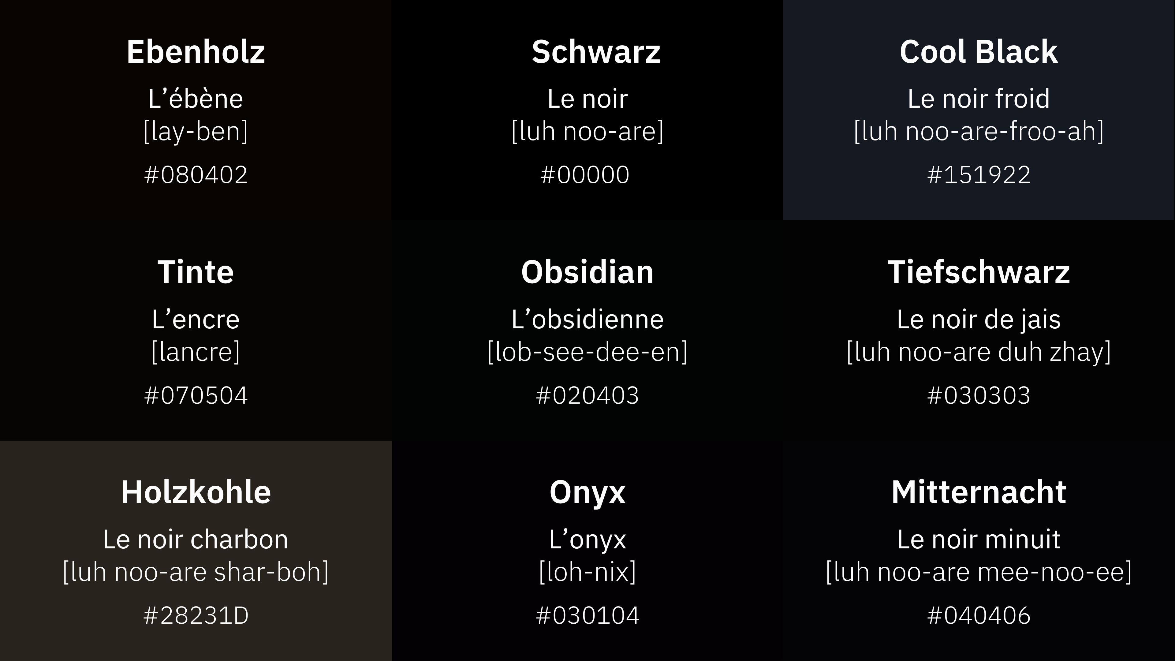 Übersicht der verschiedenen Töne der Farbe Braun