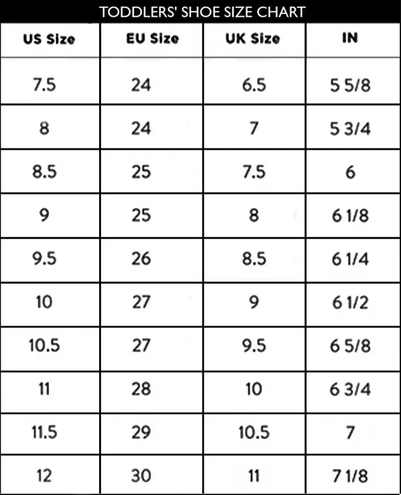 Toddlers’ Shoe Size Chart