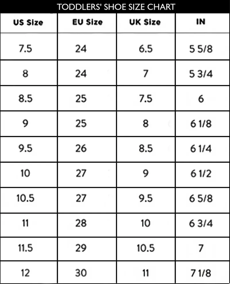 Toddlers’ Shoe Size Chart