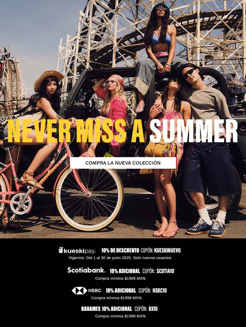 La nueva campaña NEVER MISS A SUMMER25 llegó a Steve Madden México. Sorpréndete cono su Calzado, Bolsas, Ropa y Accesorios para este verano 2025.