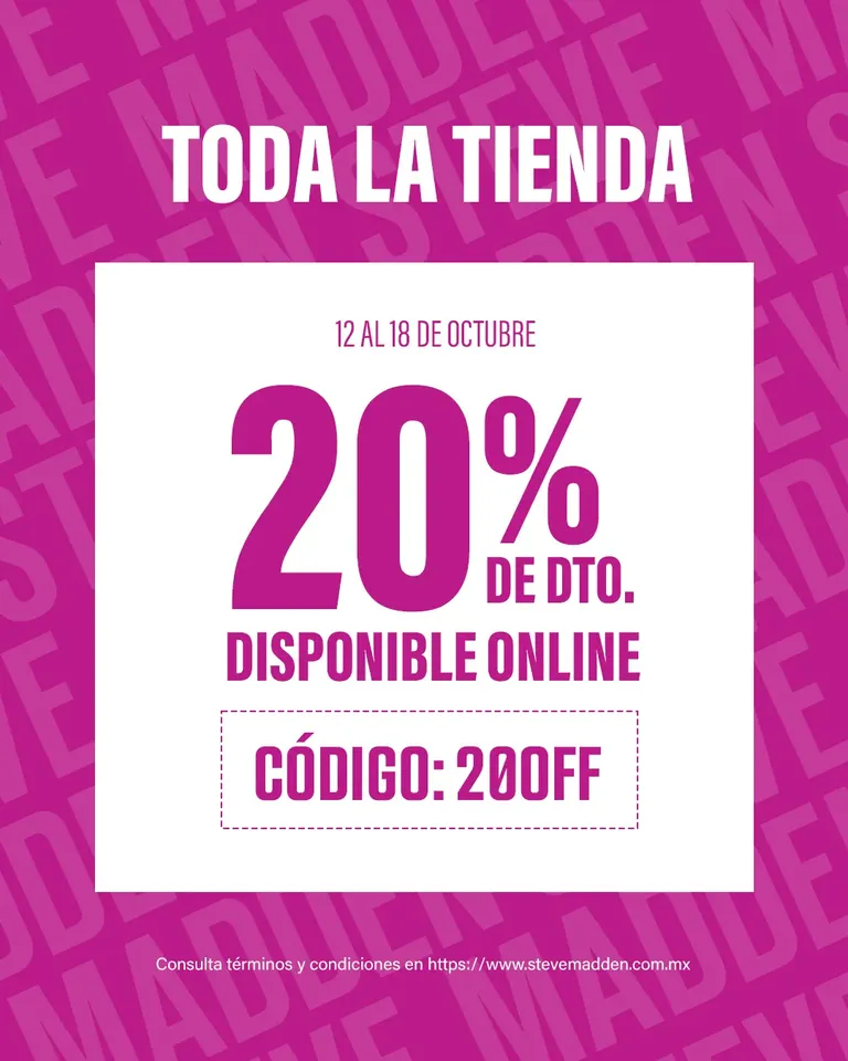Descubre tus nuevos favoritos Steve Madden con 20% de descuento en toda la tienda y disfruta hasta 12 meses sin intereses. Renueva tu look con los estilos que quieres antes de que se agoten.