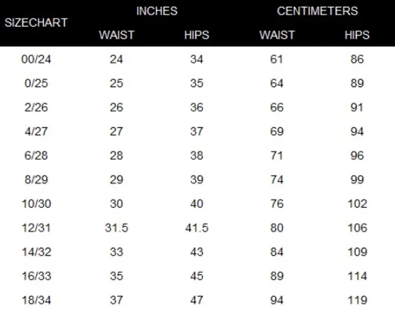Denim Size Chart