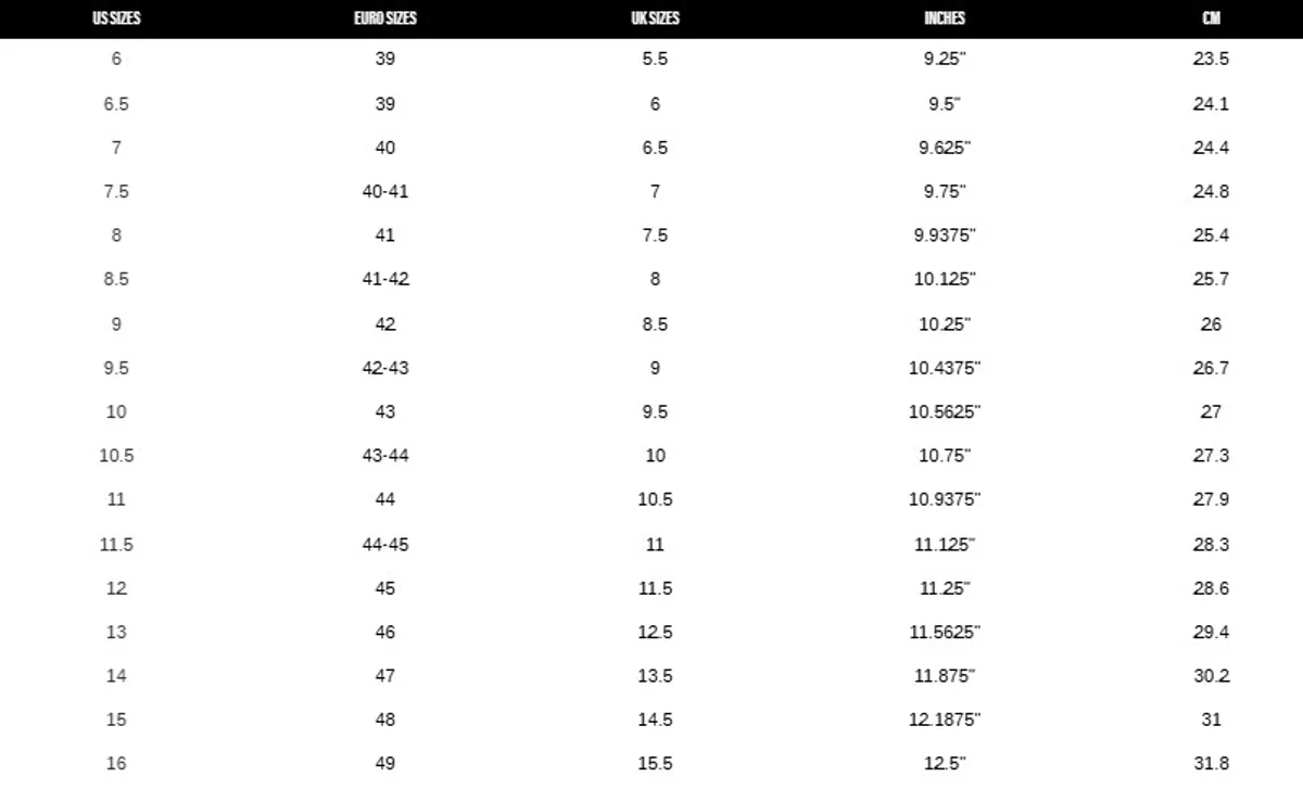 Men's Shoe Size Chart