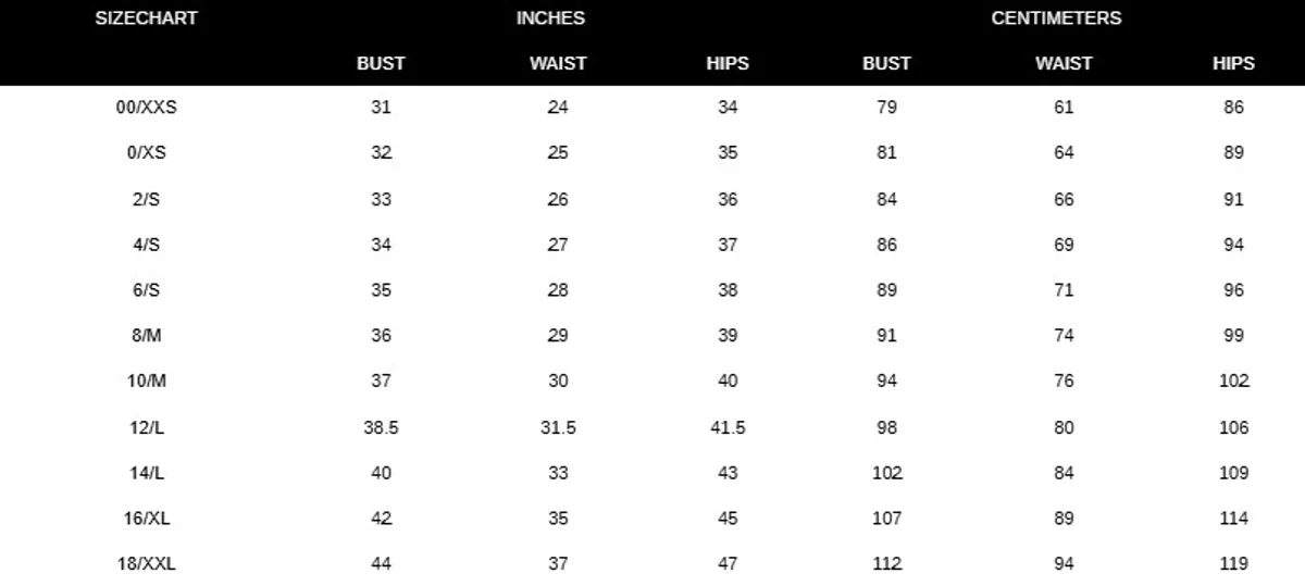Women's Clothing Size Chart