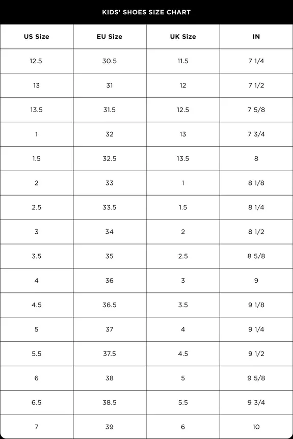 Kids’ Shoe Size Chart