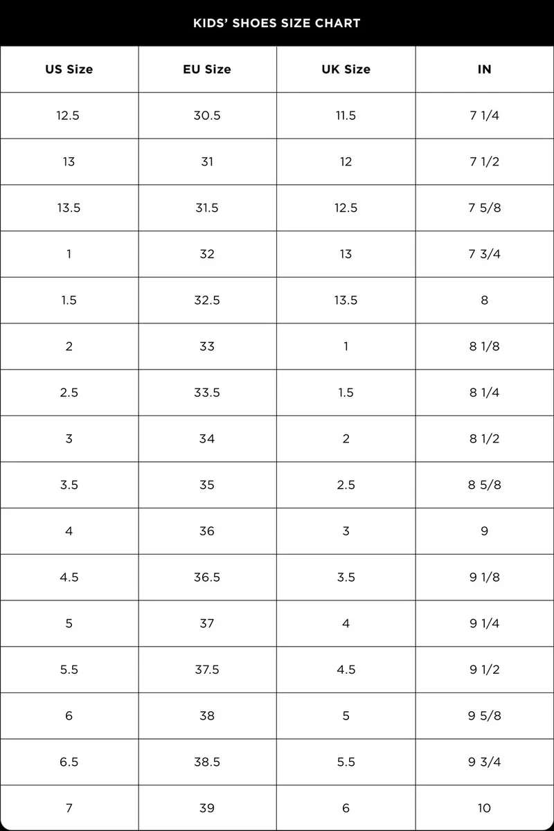 Kids’ Shoe Size Chart
