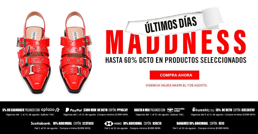 ¡Es momento de brillar! Descubre la temporada de rebajas Steve Madden con hasta 60% de descuento en producto seleccionado del 16 de julio al 4 de agosto 2025. Renueva tu estilo con sandalias, bolsos y tenis de moda con precios irresistibles. ¡No dejes pasar esta oportunidad y consigue tus must-haves antes de que se agoten!