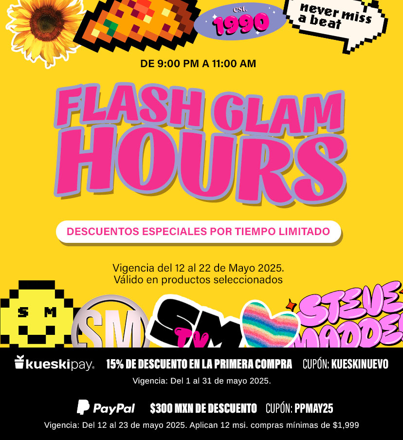 Flash Glam Hours. Compra con grandes descuentos del 12 al 22 de Mayo 2025 de 9:00 pm a 11:00 am.