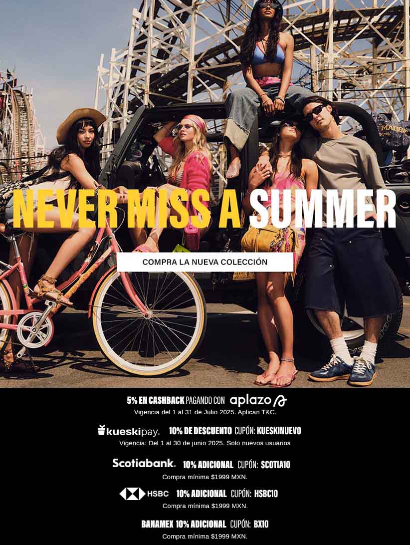 La nueva campaña NEVER MISS A SUMMER25 llegó a Steve Madden México. Sorpréndete cono su Calzado, Bolsas, Ropa y Accesorios para este verano 2025.