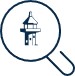 Magnifying glass over Harbor Lightouse icon