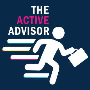 The Active Advisor podcast logo. Stick figure running with a briefcase.