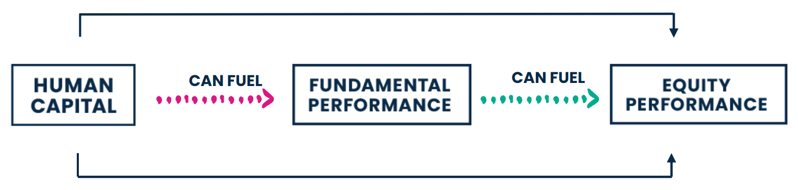 Human Capital graphic showing that Human Capital Fuels Fund Performance which Fuels Equity Performance.