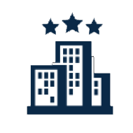 Icon of building with 3 stars above it