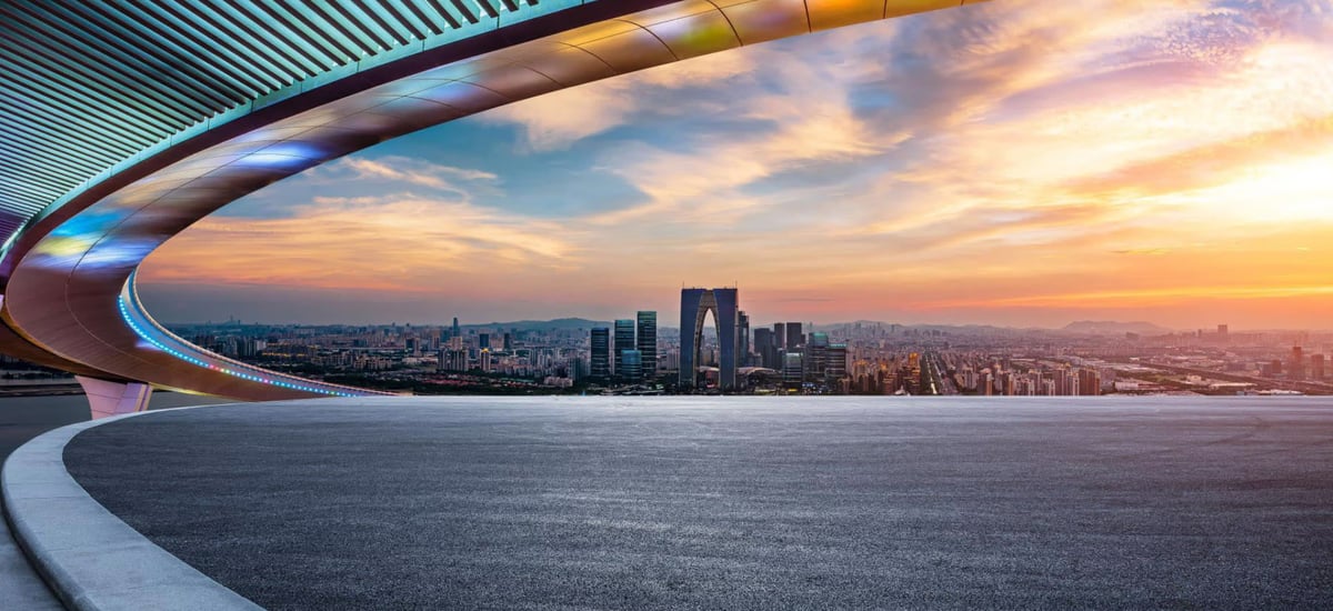 Suzhou during sunset, a city bathed in golden light.