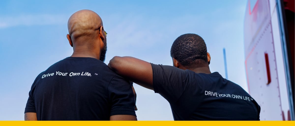 Pierre Laguerre (right), is addressing a driver shortage in his company, Fleeting, by training former inmates to get commercial driver's licenses. Longtime friend Terrell Hall (left), now runs the training program.