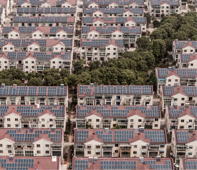 houses with solar panels on roof