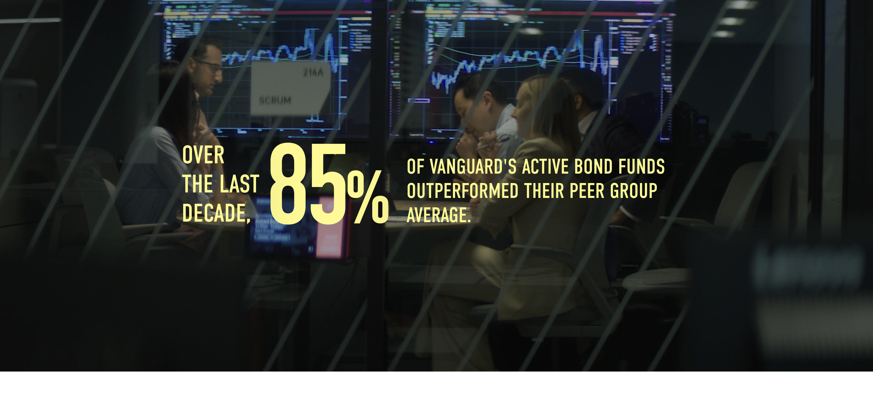 Over the last 10 years, 85% of Vanguard’s active bond funds outperformed their peer group average over the last decade. Methodology: For the 10-year period ended September 30, 2025, 41 of 48 Vanguard active bond funds outperformed their peer group averages; results will vary for other time periods. Only funds with a minimum 10-year history were included in the comparison. (Source: LSEG Lipper). 
