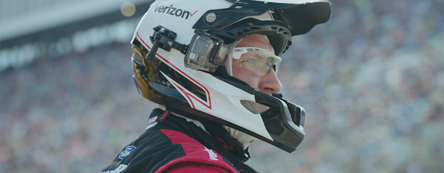 Full|NASCAR driver wearing a helmet with Verizon logo