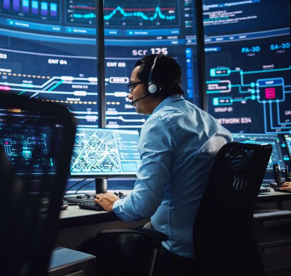 Tile| Cybersecurity analyst monitoring systems in control room