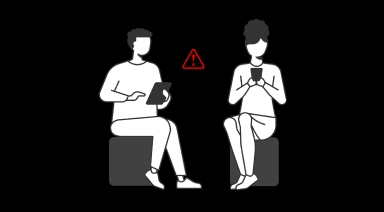 Tile|Two people drawing with danger sign between