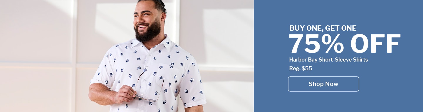 SHOP NOW | BUY ONE, GET ONE 75% OFF Harbor Bay Short-Sleeve Shirts | Reg. $55
