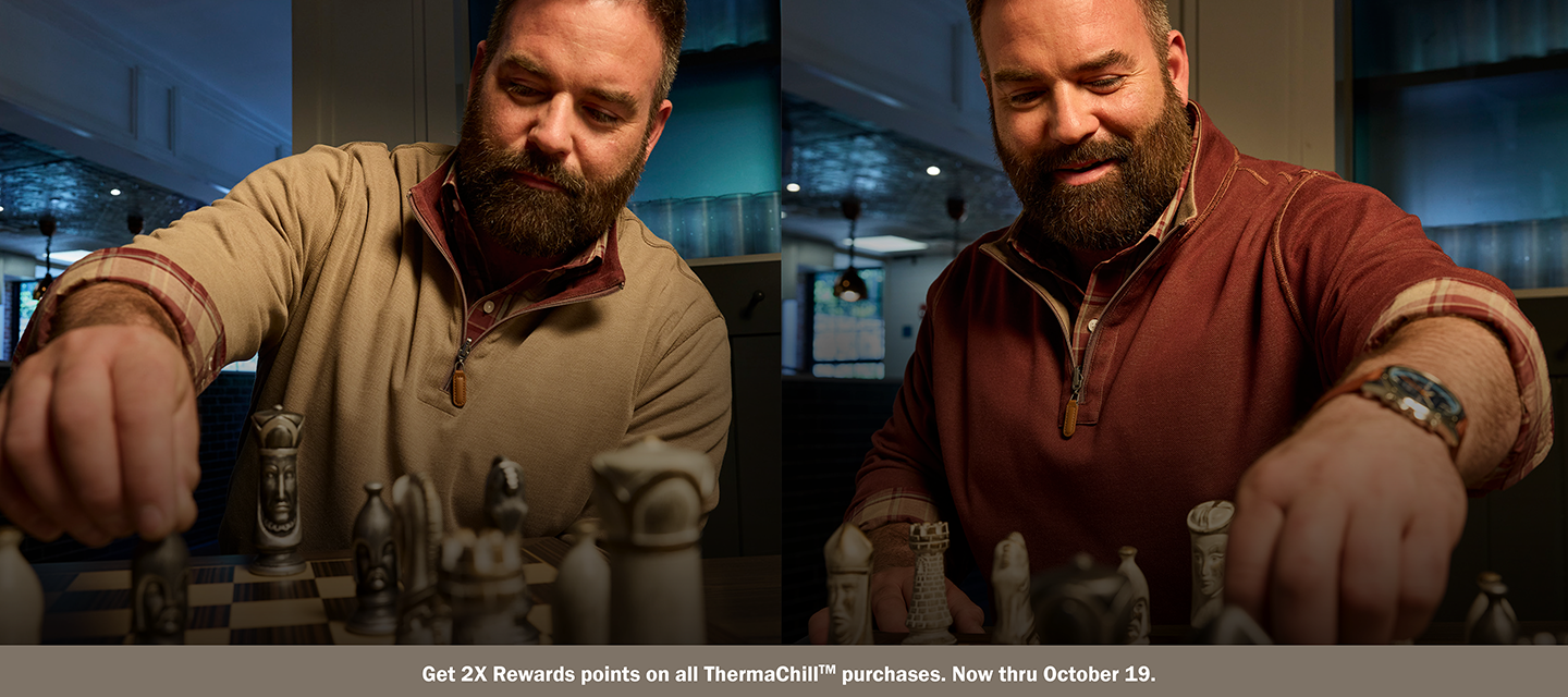 TWO SIDES TO EVERY STORY. The hardest move is picking which side to wear. Introducing the Oak Hill ThermachillTM Reversible ¼ Zip. Get 2X Rewards points on all ThermaChillTM purchases. Now thru October 19.
