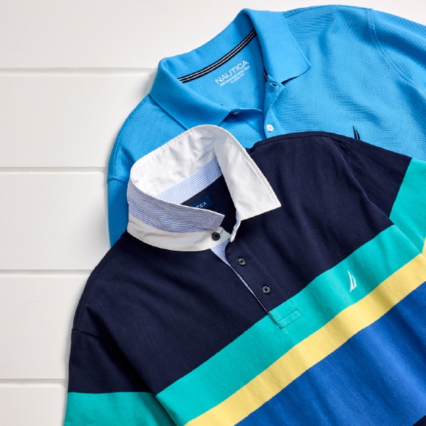 Nautica Polo Shirt Men Small Blue Black Banded Sleeve Casual