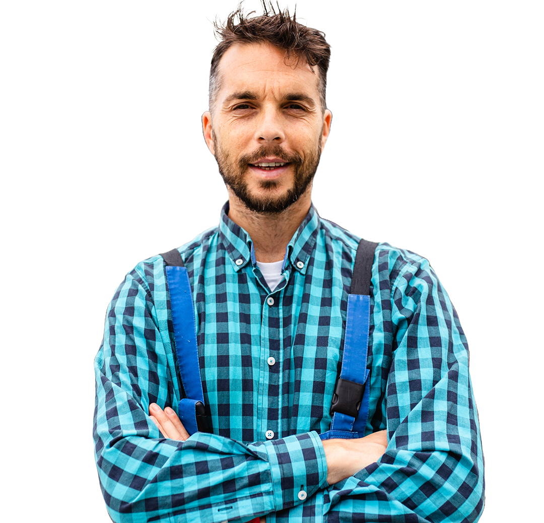 Man with crossed arms, beard.