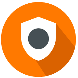 A shield icon on an orange circle.