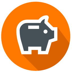 A piggy bank icon on an orange circle.