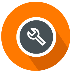 A wrench icon on an orange circle.