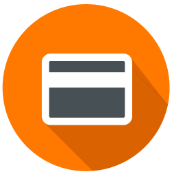 A credit card icon on an orange circle.