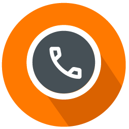 An orange phone icon with a long shadow.