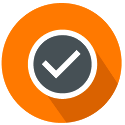 A check mark icon on an orange circle.