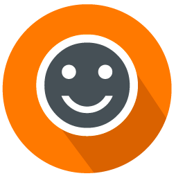 A smiley face icon on an orange circle.