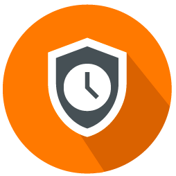 A shield icon with a long shadow on an orange circle.