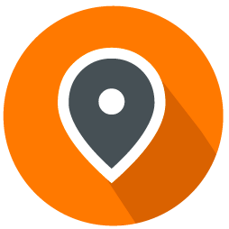 A location pin icon on an orange circle.