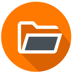 A folder icon with a long shadow on an orange circle.