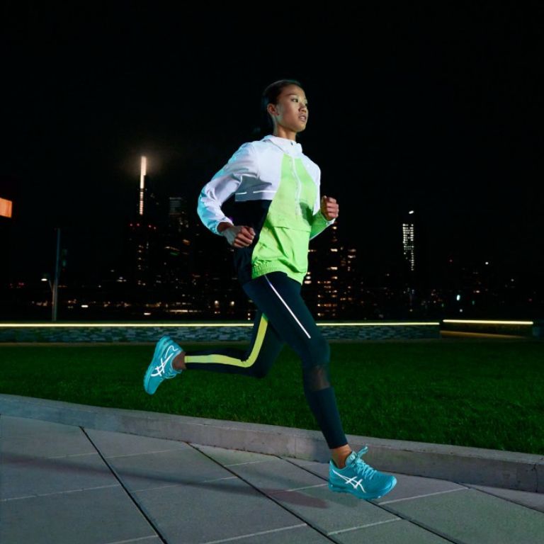 running at night in ASICS shoes
