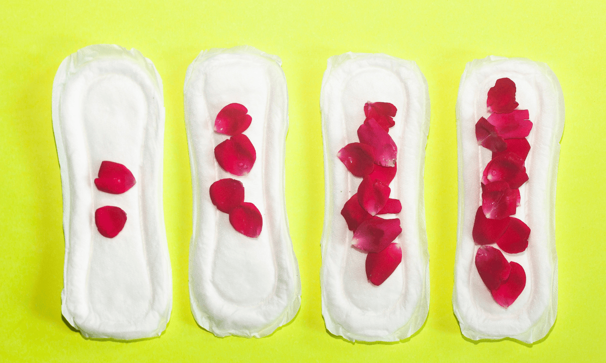 Light to heavy vaginal bleeding shown on sanitary pads