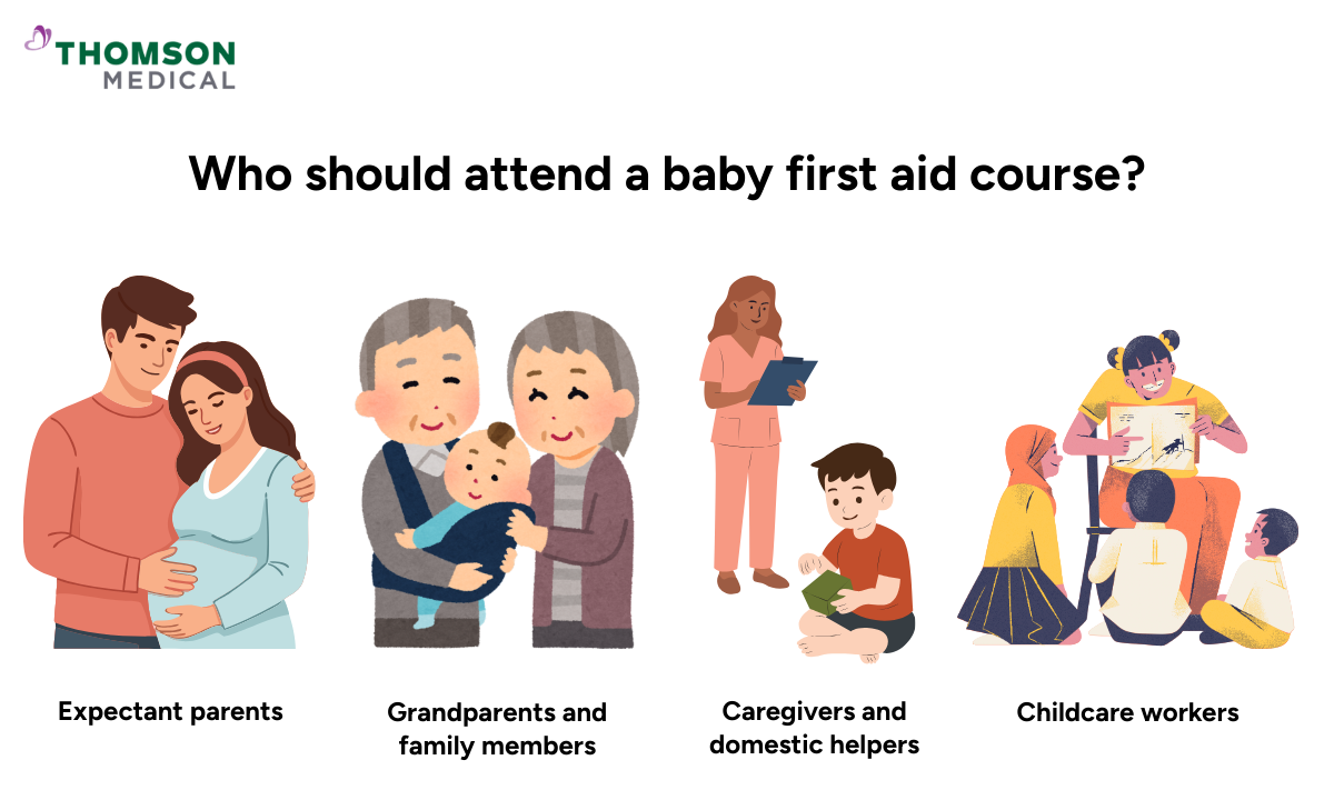 Illustration of who should attend a baby first aid course